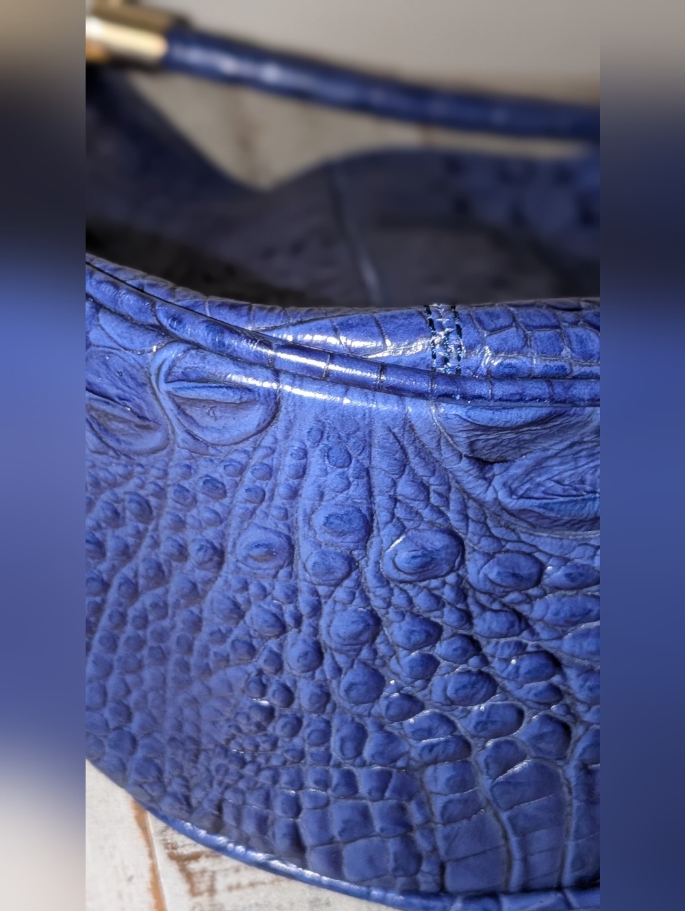 Brahmin Navy Blue Croc-Embossed Shoulder Bag with Gold Hardware - Picture 9 of 9
